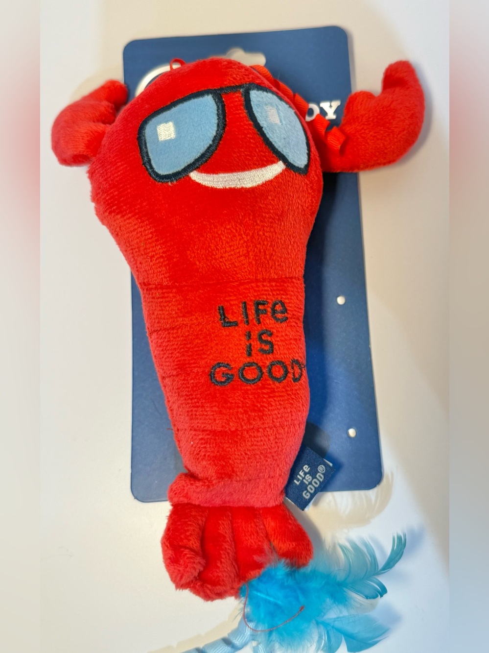 Life Is Good Lobster Plush Cat Toy w/ Feathers, Bell, Crinkle, Ribbon or dog toy